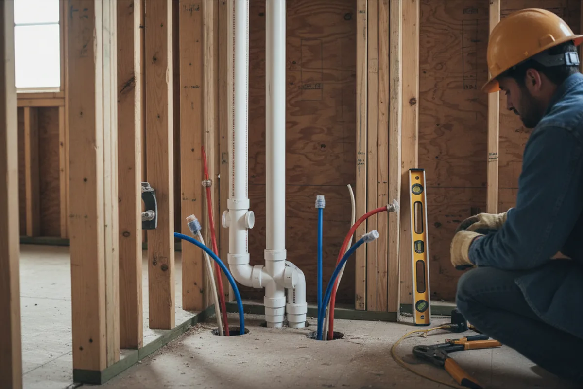 Drain and supply rough-in during Leak Detection in Guilford