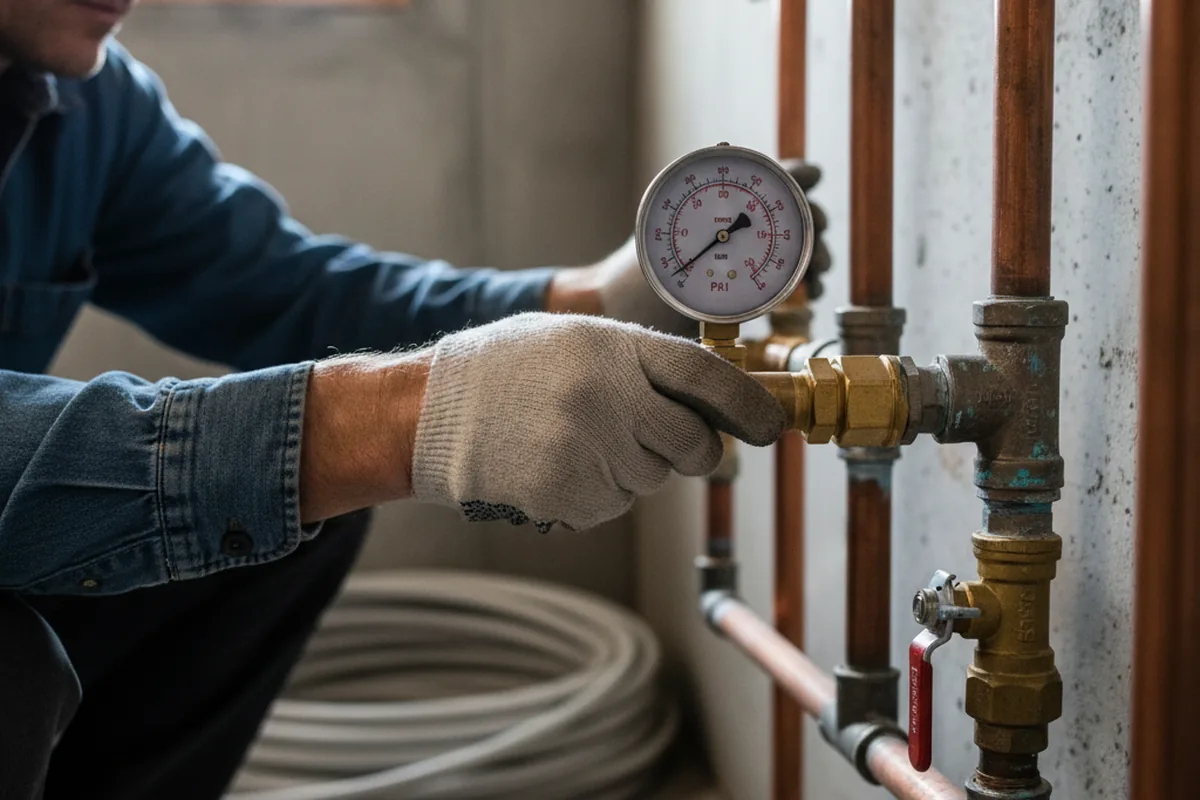 Pressure testing a repaired line during Water Line Repair in Guilford